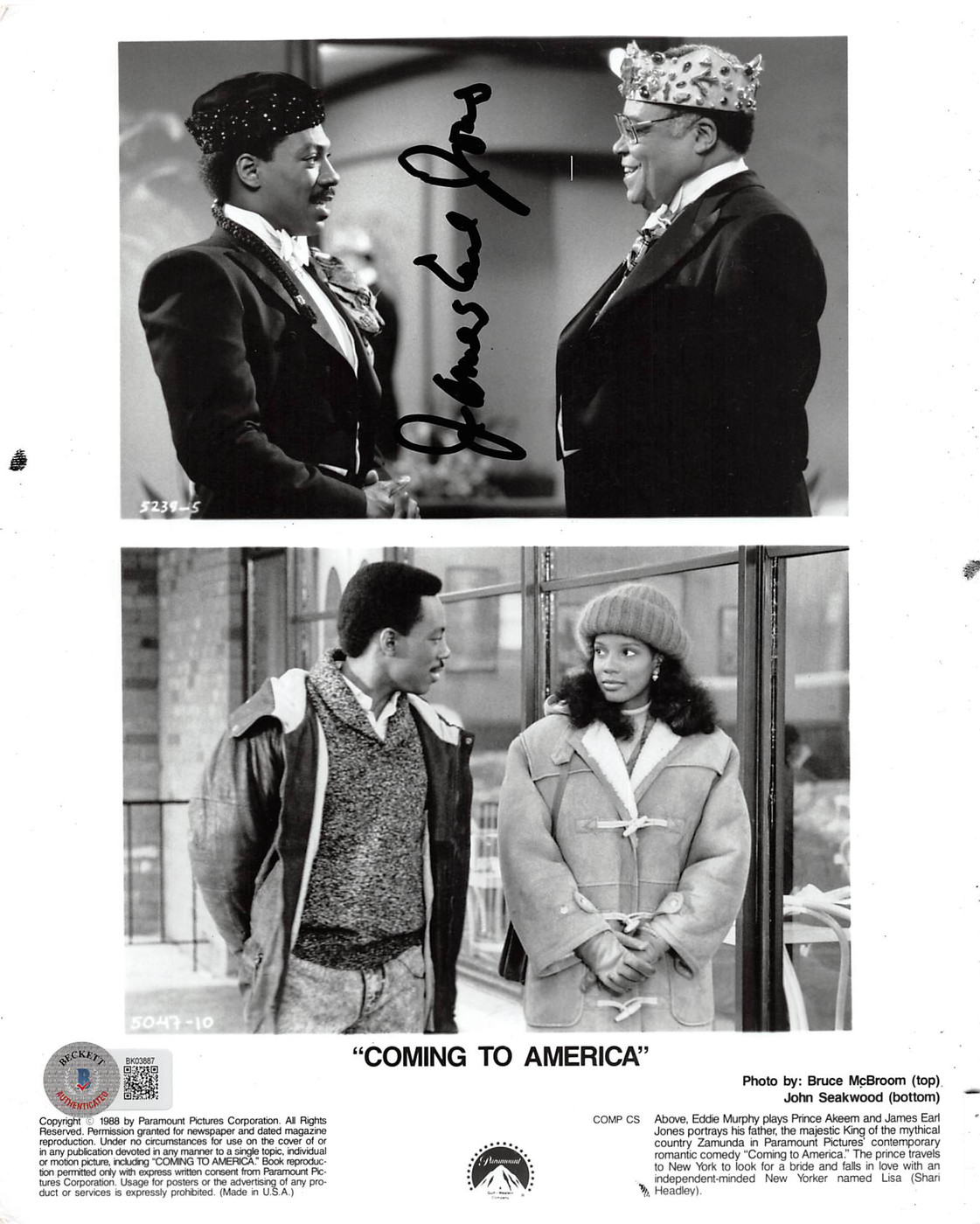 James Earl Jones Coming to America Authentic Signed 8x10 Photo BAS #BK03887