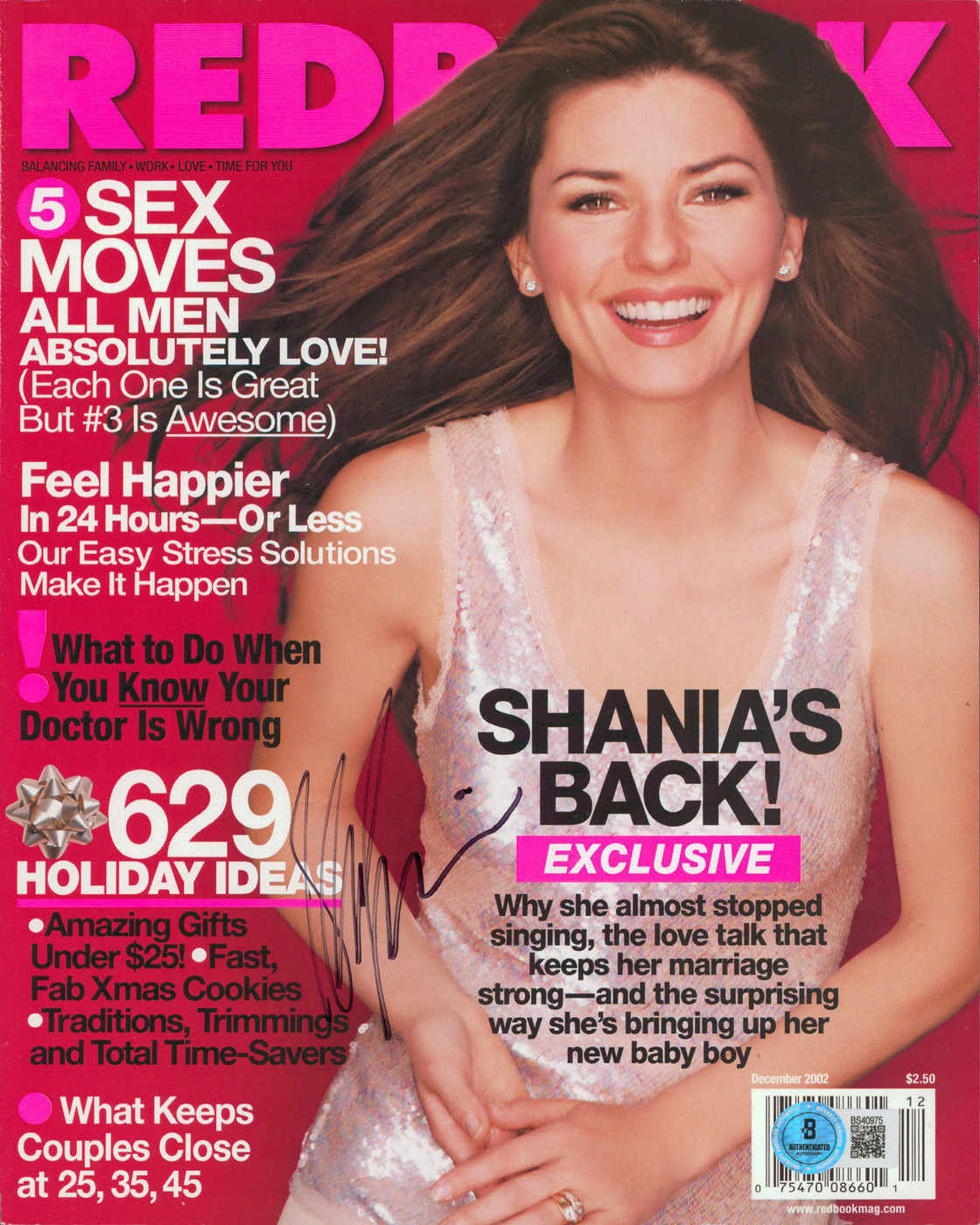 Shania Twain Authentic Signed Redbook Magazine Cover December 2002 BAS #BS40975