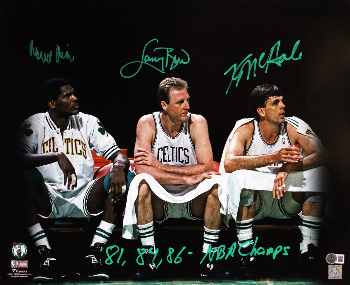 Celtics (3) Bird, McHale & Parish Signed 16x20 Horizontal Spotlight Photo BAS W