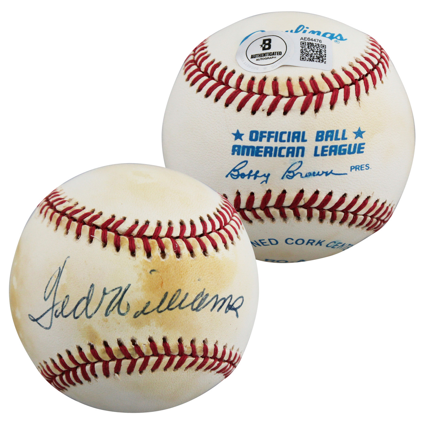 Red Sox Ted Williams Authentic Signed Bobby Brown OAL Baseball BAS #AE64476