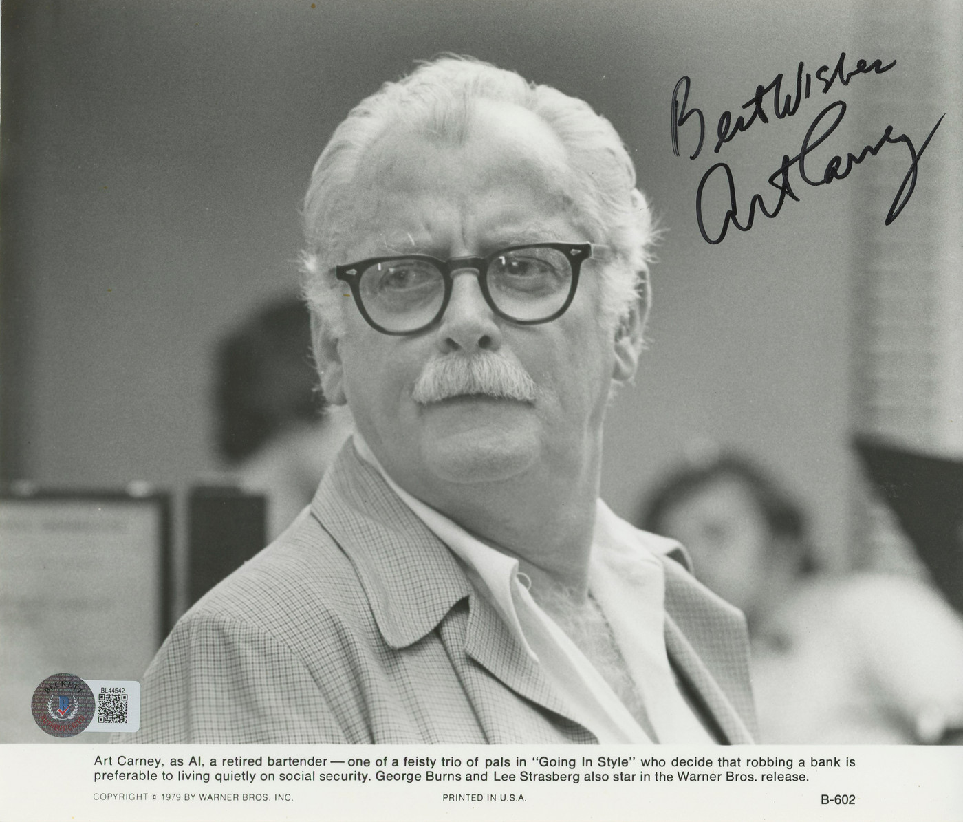 Art Carney Going in Style Authentic Signed 8x9.25 Photo Autographed BAS #BL44542