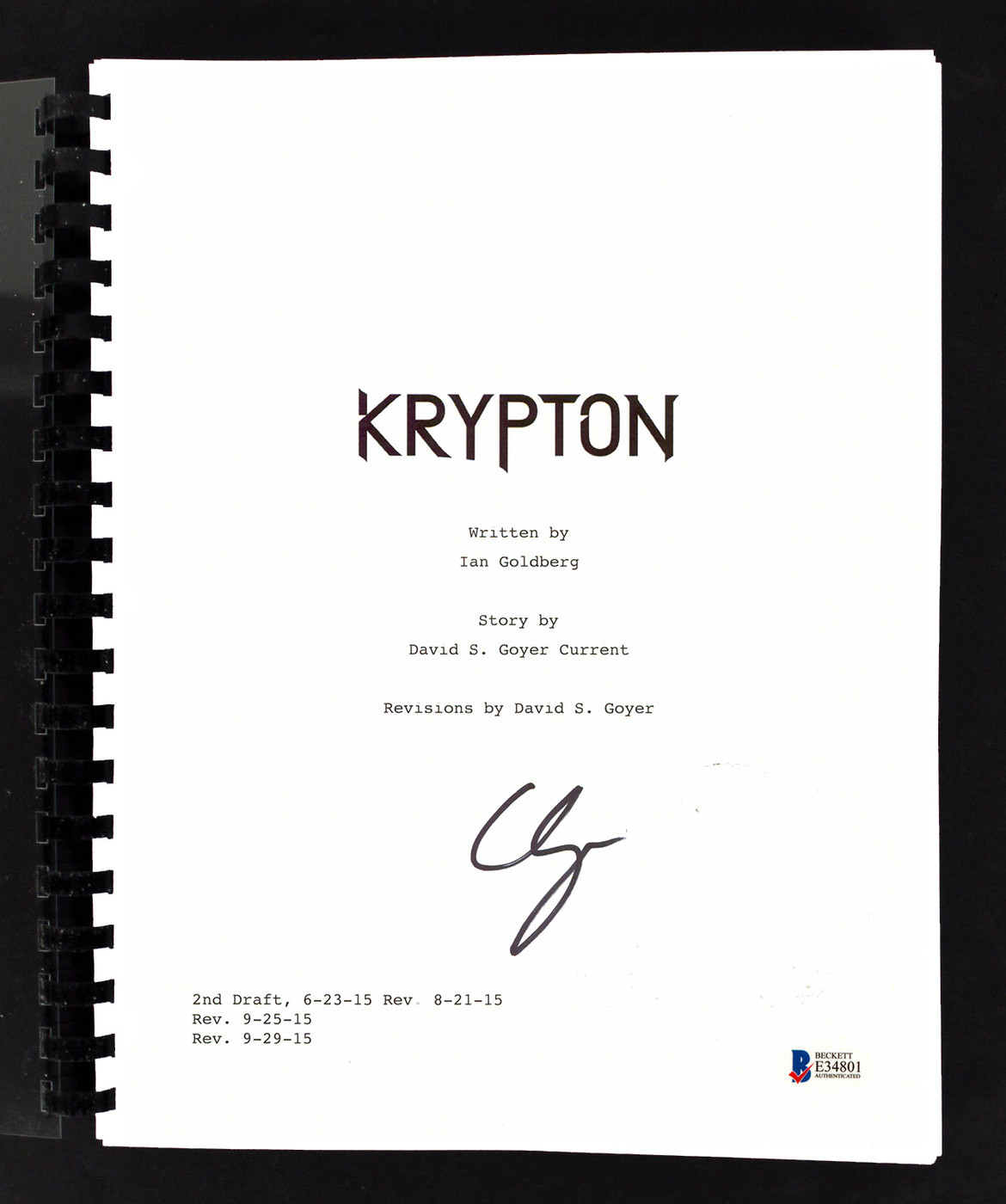 Cameron Cuffe Authentic Signed Krypton Pilot Episode Tv Script BAS #E34801