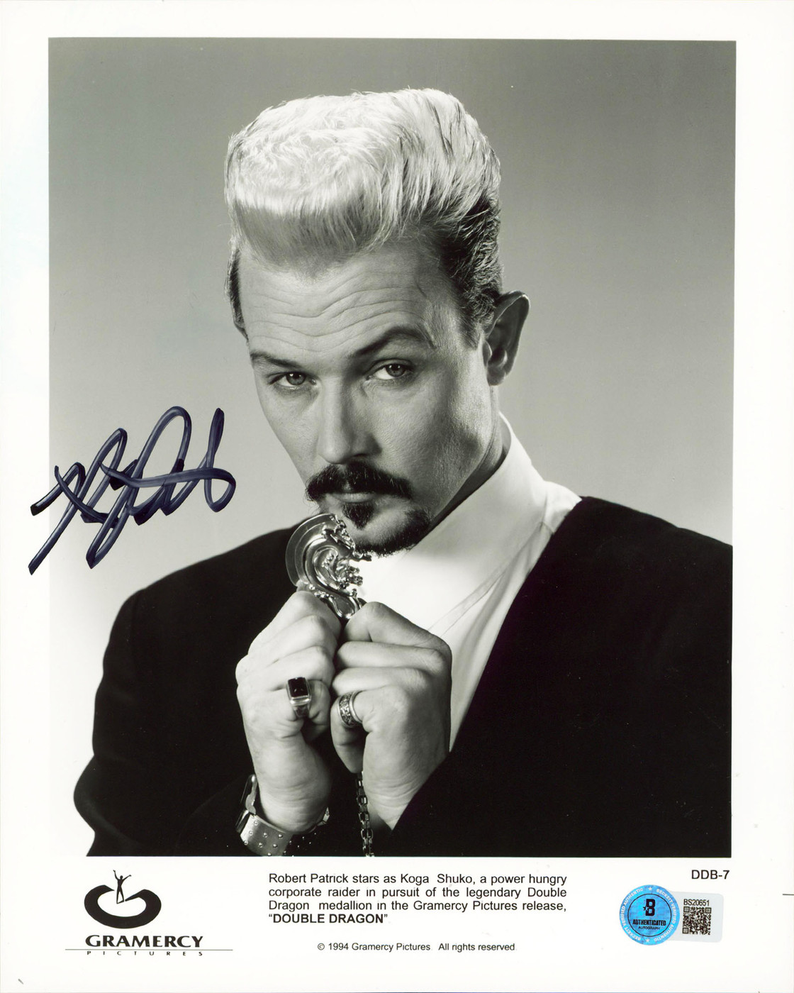 Robert Patrick Double Dragon Authentic Signed 8x10 Vertical Photo BAS #BS20651