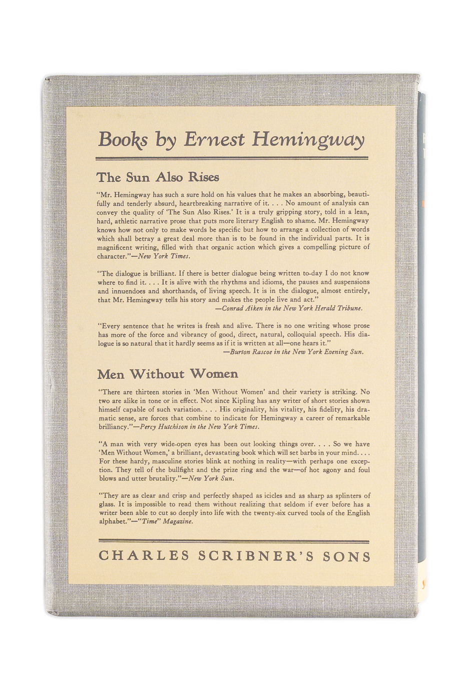 Ernest Hemingway's A Farewell to Arms Unsigned First Edition Library Printing