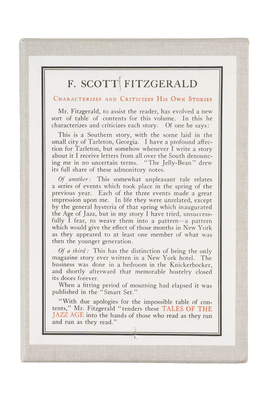 Tales of the Jazz Age First Edition Library Printing