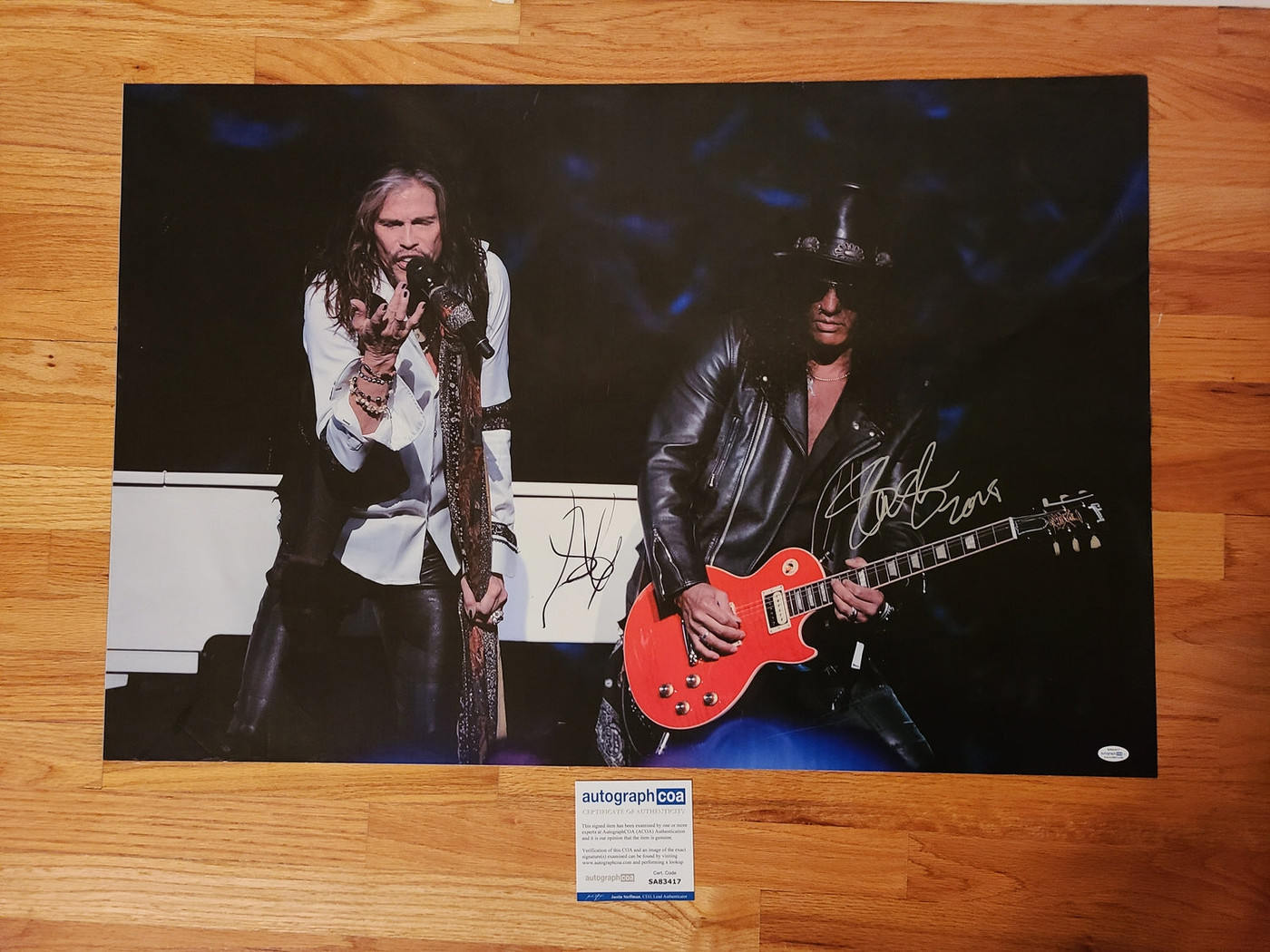 Aerosmith Steven Tyler Guns N Roses Slash Signed 24x36 Framed Canvas ACOA