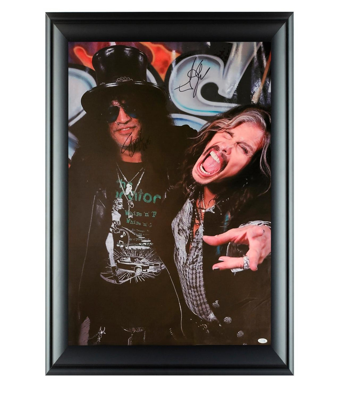 Aerosmith Steven Tyler Guns N Roses Slash Signed 24x36 Framed