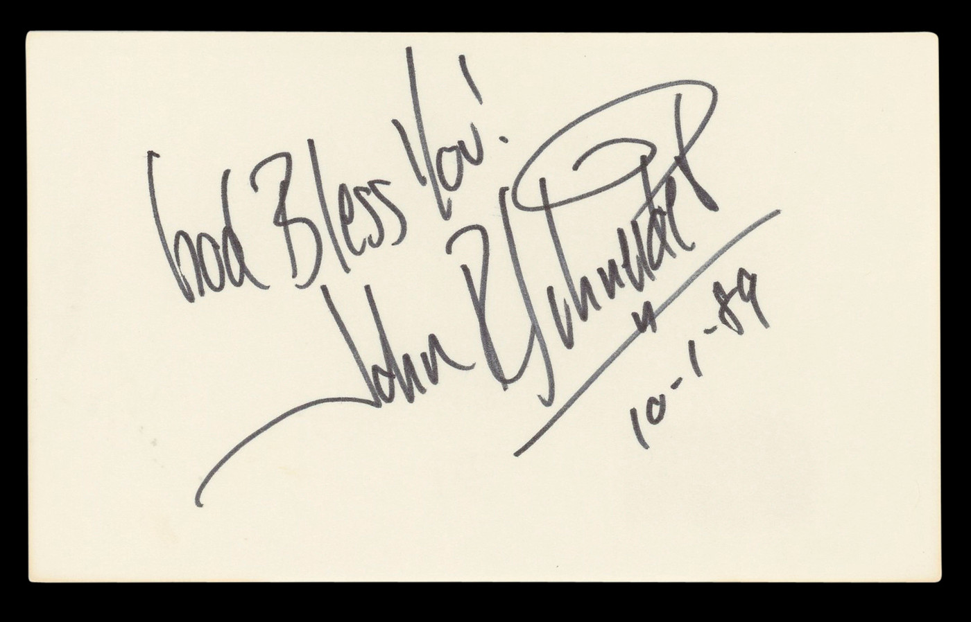 John Schneider "God Bless You!" Authentic Signed 3x5 Index Card BAS #BL96761