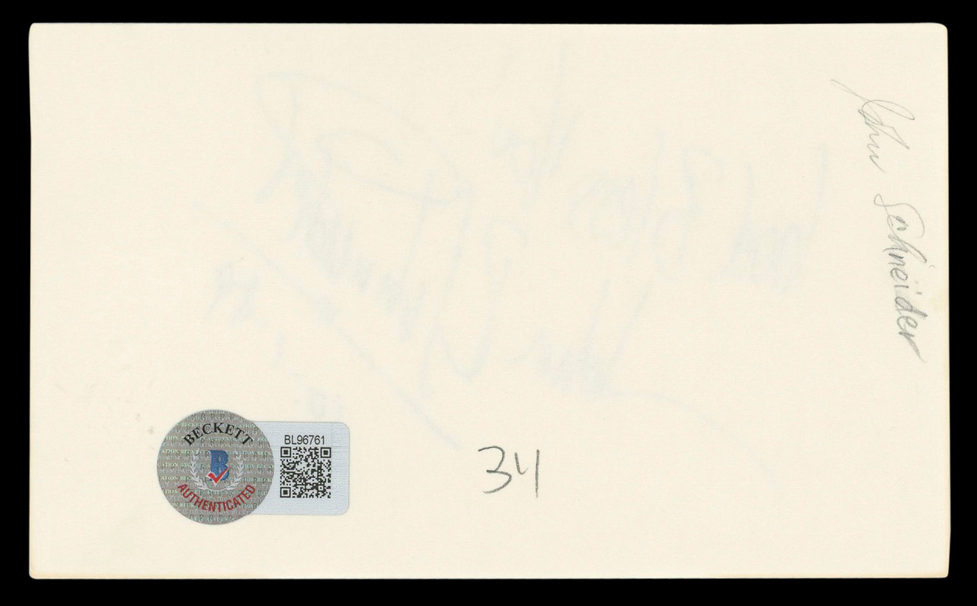John Schneider "God Bless You!" Authentic Signed 3x5 Index Card BAS #BL96761