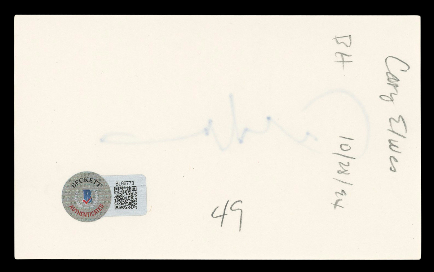 Cary Elwes The Princess Bride Authentic Signed 3x5 Index Card BAS #BL96773