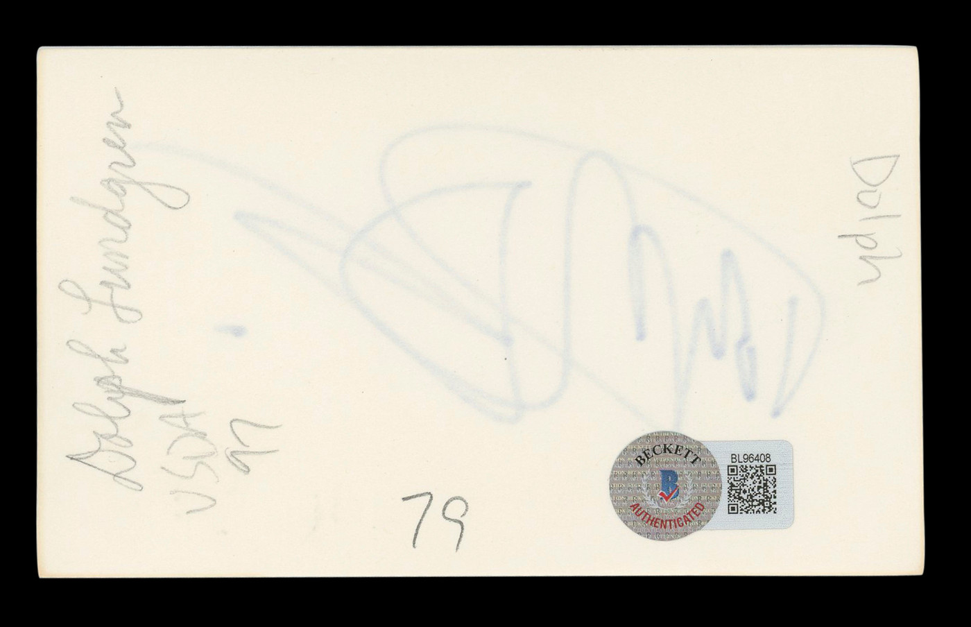 Dolph Lundgren The Expendables Authentic Signed 3x5 Index Card BAS #BL96408
