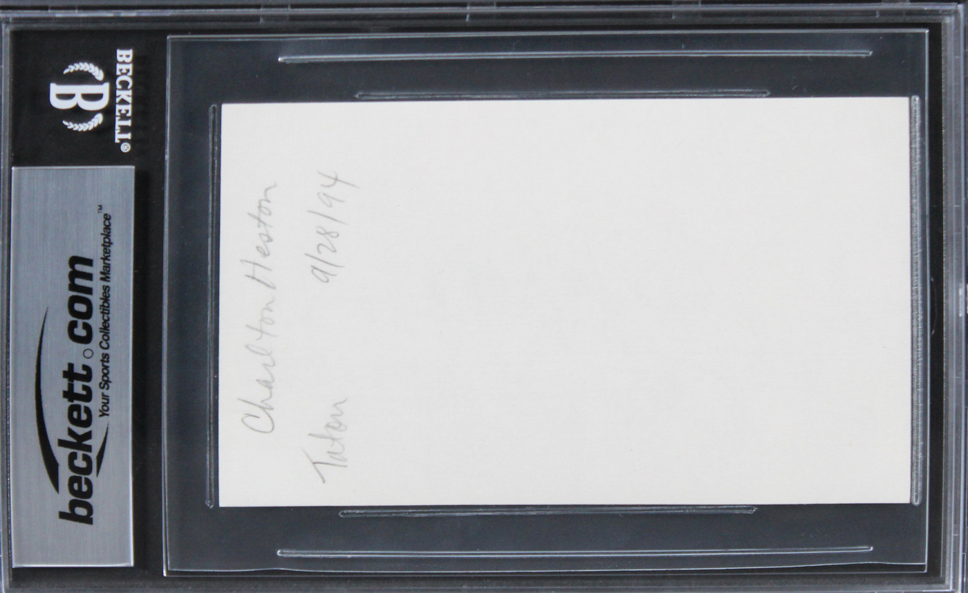 Charlton Heston Ben-Hur Authentic Signed 3x5 Index Card BAS Slabbed 5