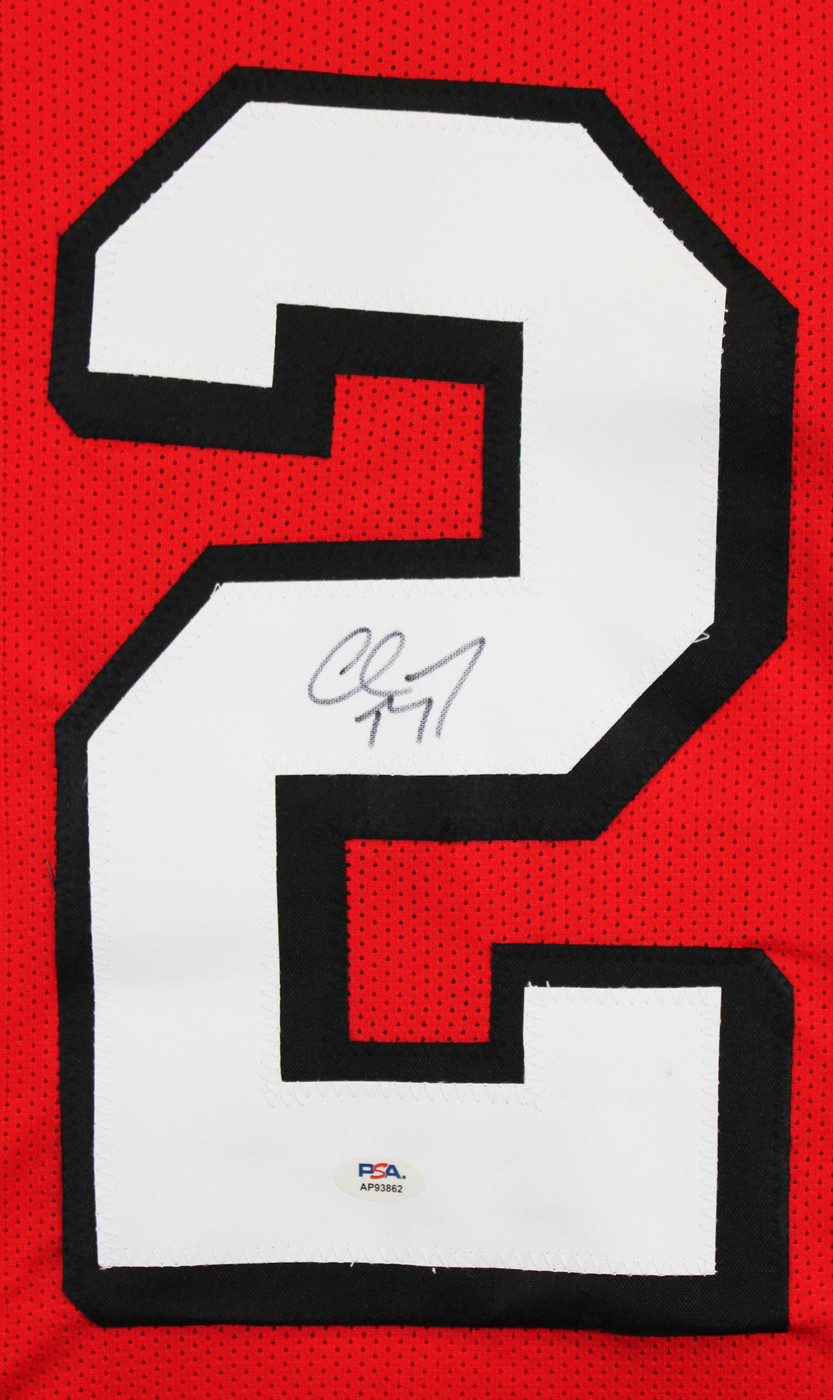 Christian McCaffrey Authentic Signed Red Pro Style Jersey w/ Dropshadow PSA