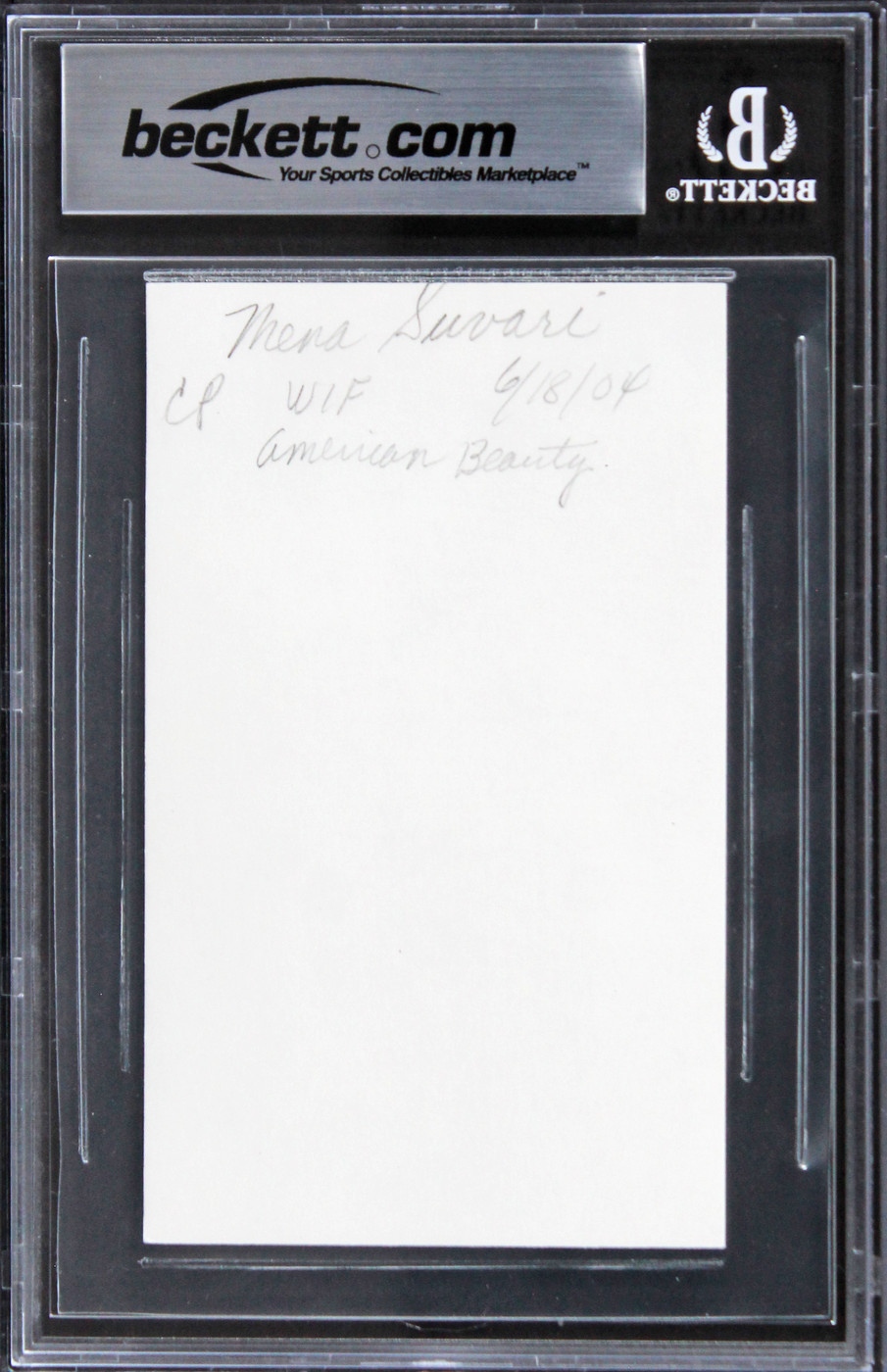 Mena Suvari American Beauty "Hearts xoxo" Signed 3x5 Index Card BAS Slabbed 2