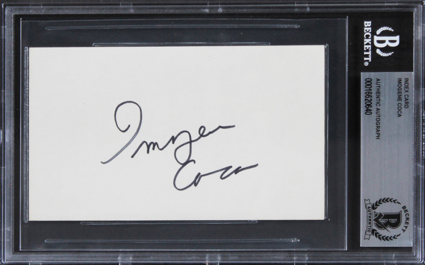 Imogene Coca Vacation Authentic Signed 3x5 Index Card Autographed BAS Slabbed 1