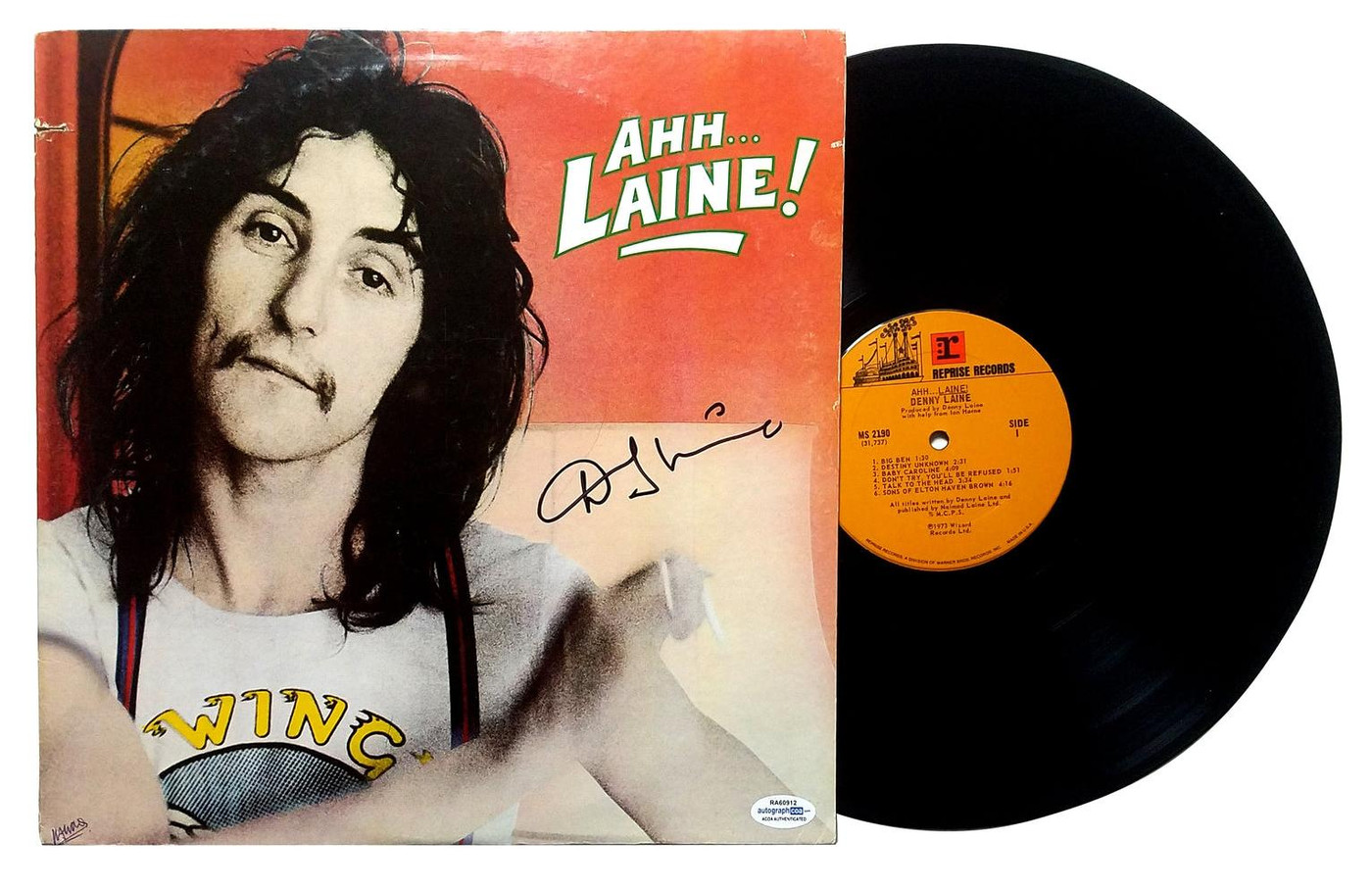 Denny Laine Double Autographed Signed Ahh Laine Album LP ACOA