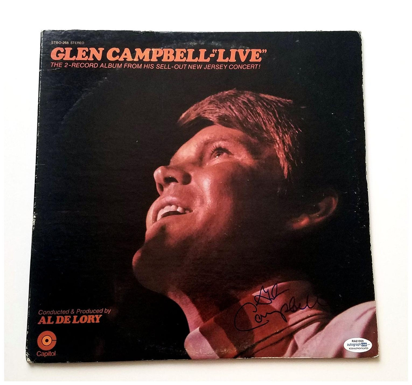 Glen Campbell Signed Live Autographed Album Cover LP ACOA