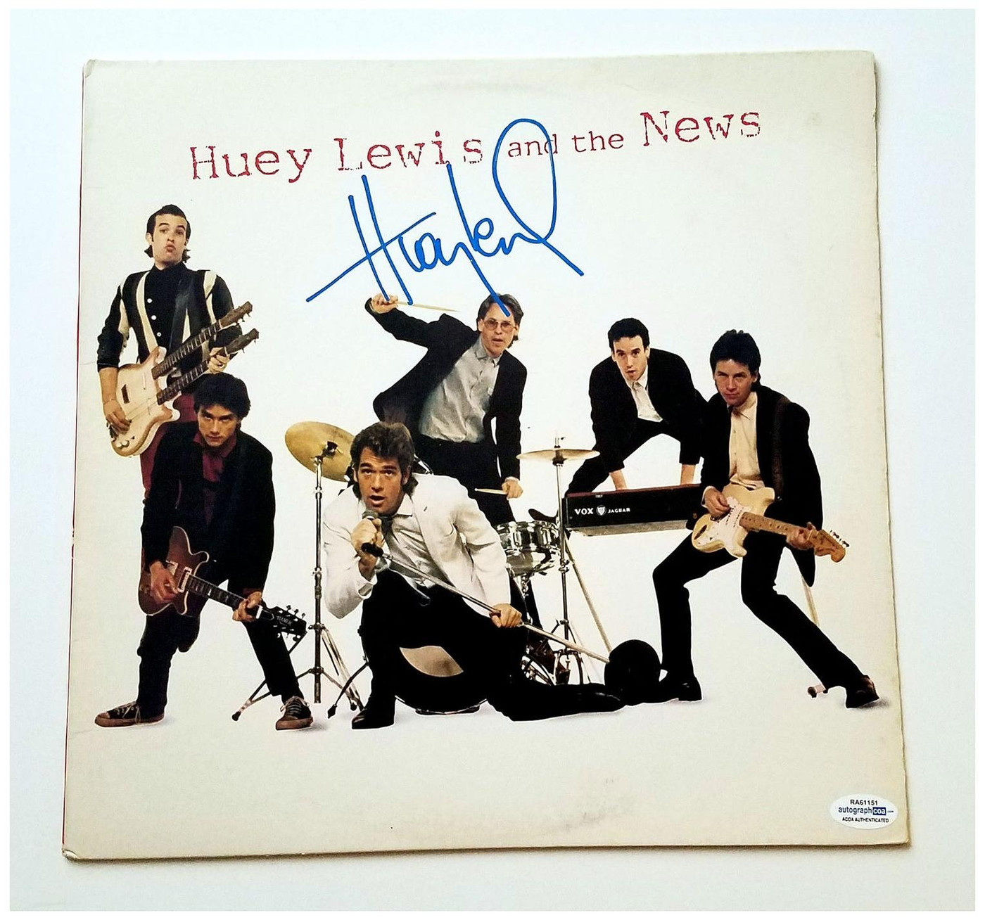 Huey Lewis & The News Signed Autographed Album Cover LP ACOA -