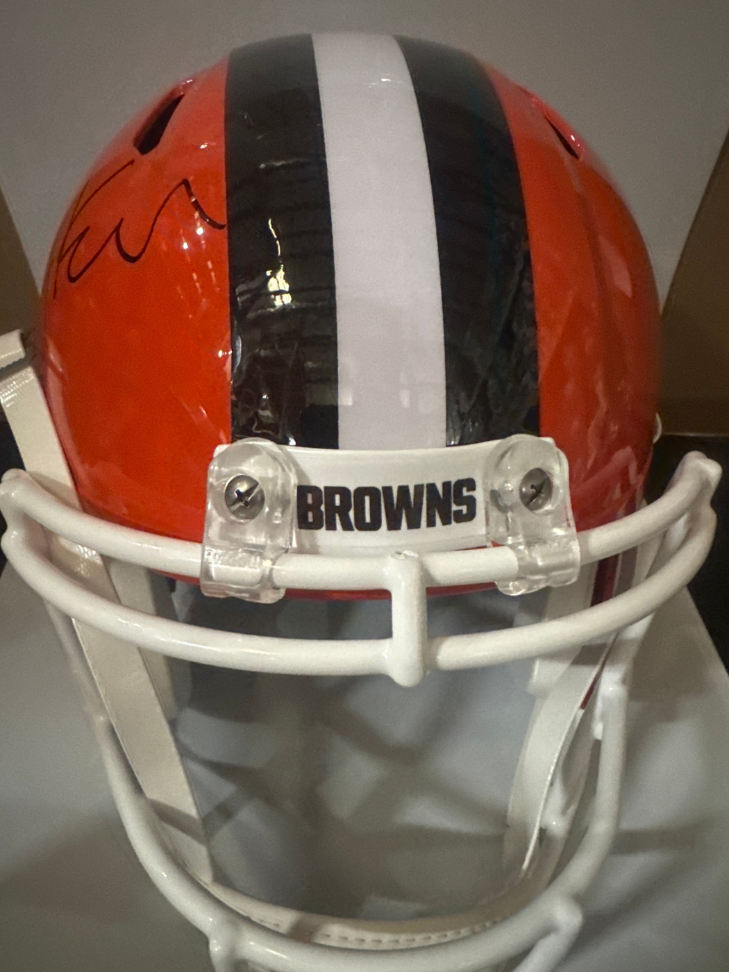 cleveland browns replica football helmet Bernie Kosar Signed Cleveland Browns Speed Full-Size Replica Orange  Football Helmet (JSA)
