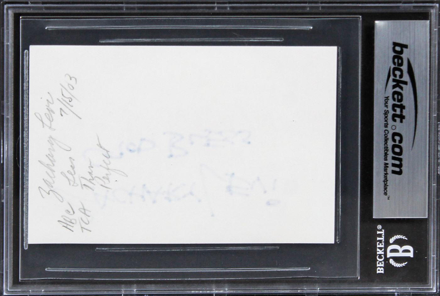 Zachary Levi Shazam! "God Bless" Authentic Signed 3x5 Index Card BAS Slabbed