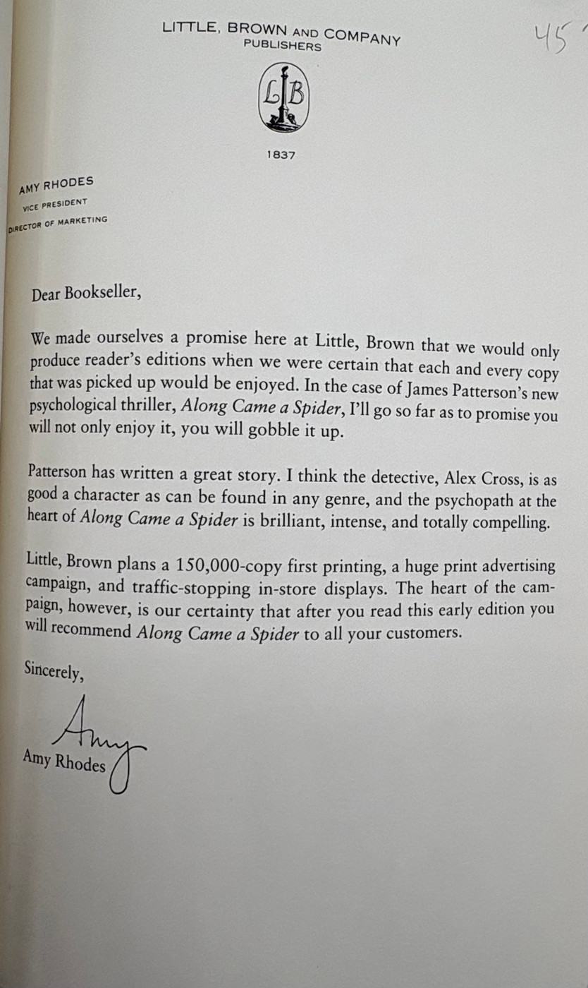 Along Came a Spider (Unsigned Advance Uncorrected Proof)