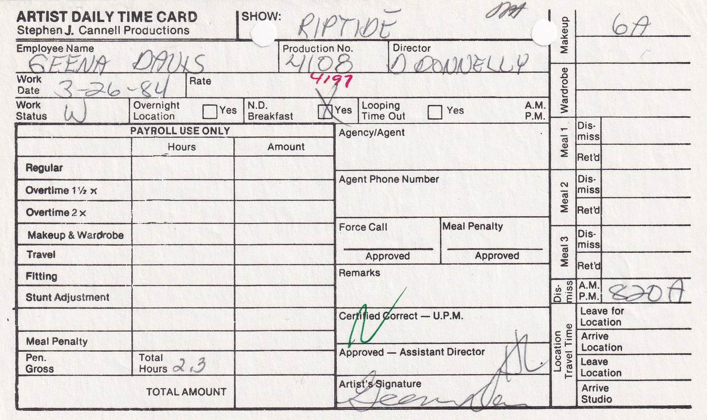 Geena Davis - Call Sheet