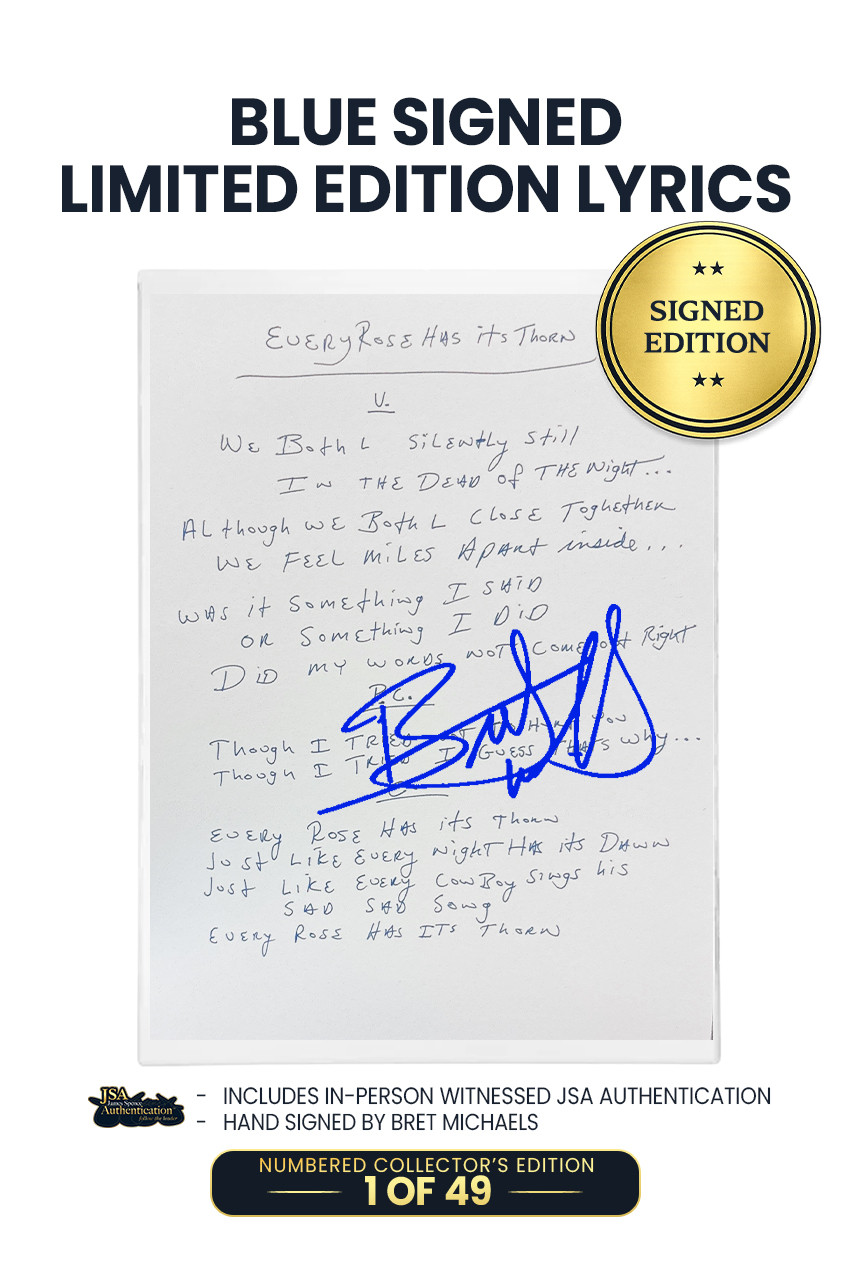 Bret Michaels Signed Lyric Sheet - Every Rose Has Its Thorn