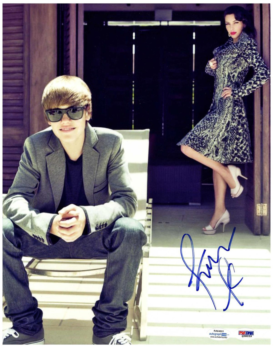 Kim Kardashian Signed Autographed 11x14 Photo with Justin Bieber