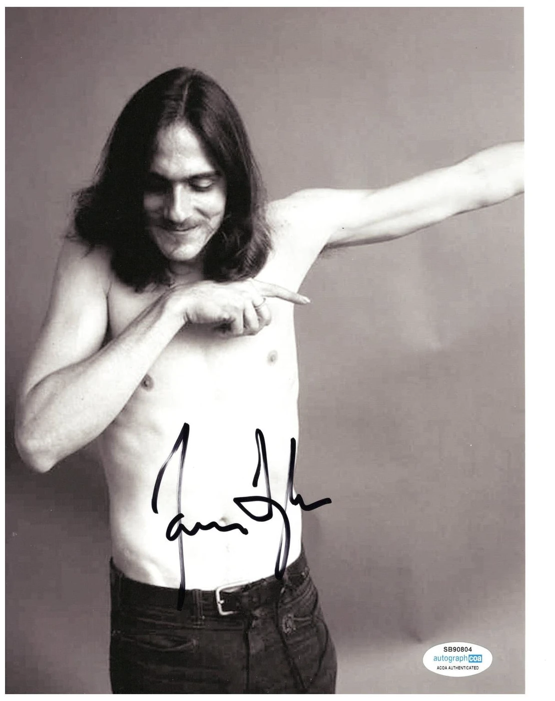 James Taylor Signed Autographed 8x10 Bare Chest b/w Photo ACOA