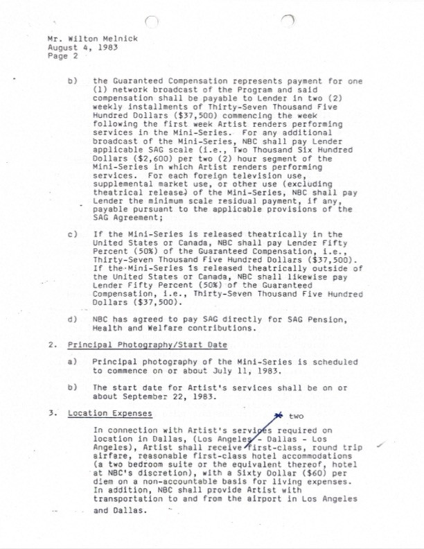 Glenn Ford Hand-Signed 1983 NBC Television "Celebrity" Mini-Series Deal Memo