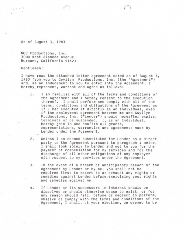 Glenn Ford Hand-Signed 1983 NBC Television "Celebrity" Mini-Series Deal Memo