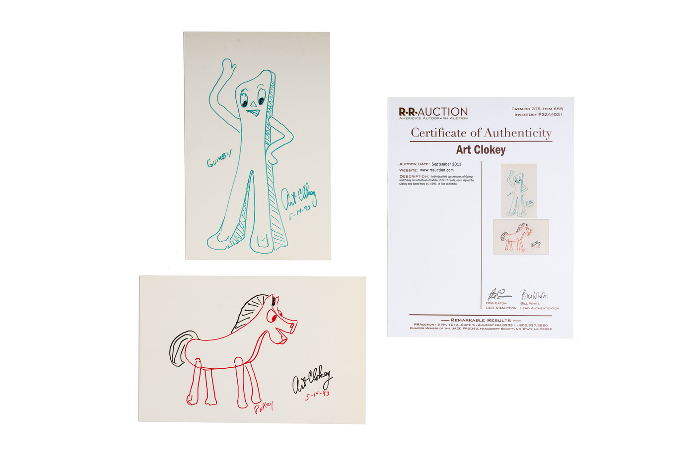Art Clokey Hand-Signed Original Gumby & Pokey Sketch Collection