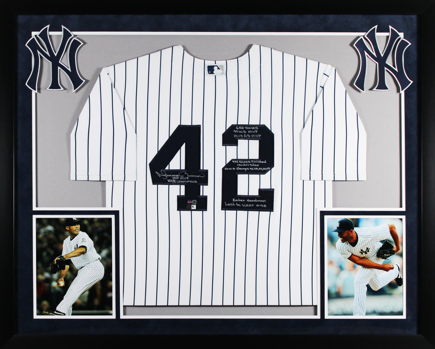 Yankees Mariano Rivera "10x Stat" Signed White Pinstripe Framed Jersey Steiner
