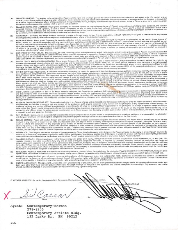Sid Caesar Hand-Signed 1978 "Vega$" Television Contract