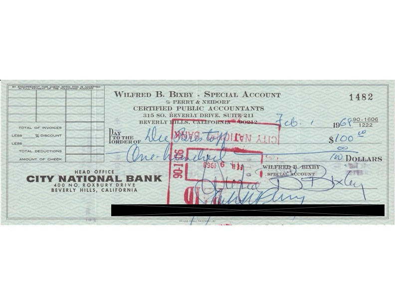 Bill Bixby Hand-Signed 1968 Personal Bank Check