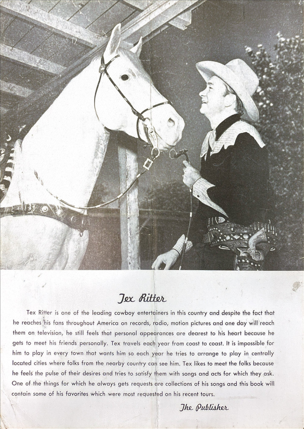 Tex Ritter Hand-Signed 1948 "Capitol Record Hits" Vintage Song Folio