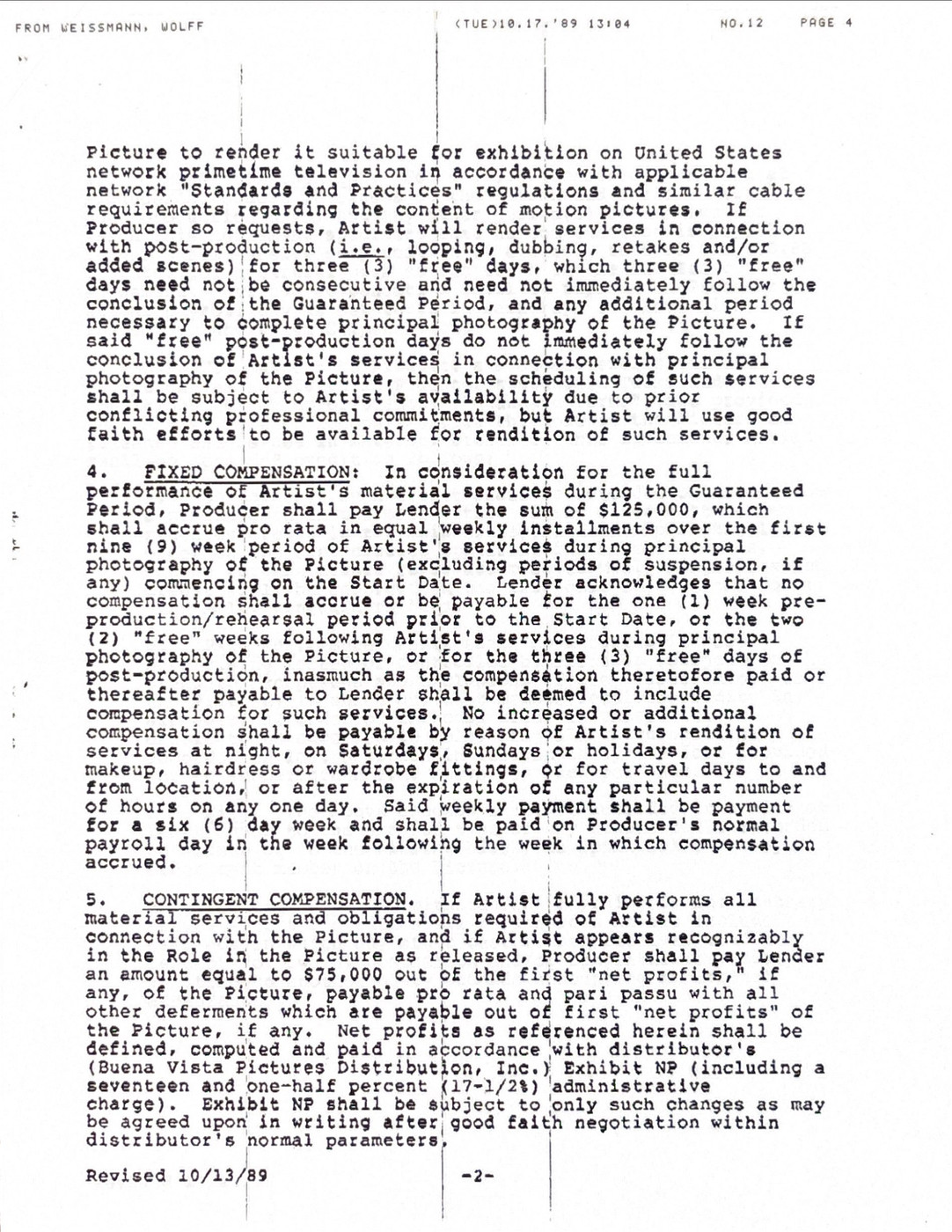 Ally Sheedy Hand-Signed 1989 Theatrical Film Contract
