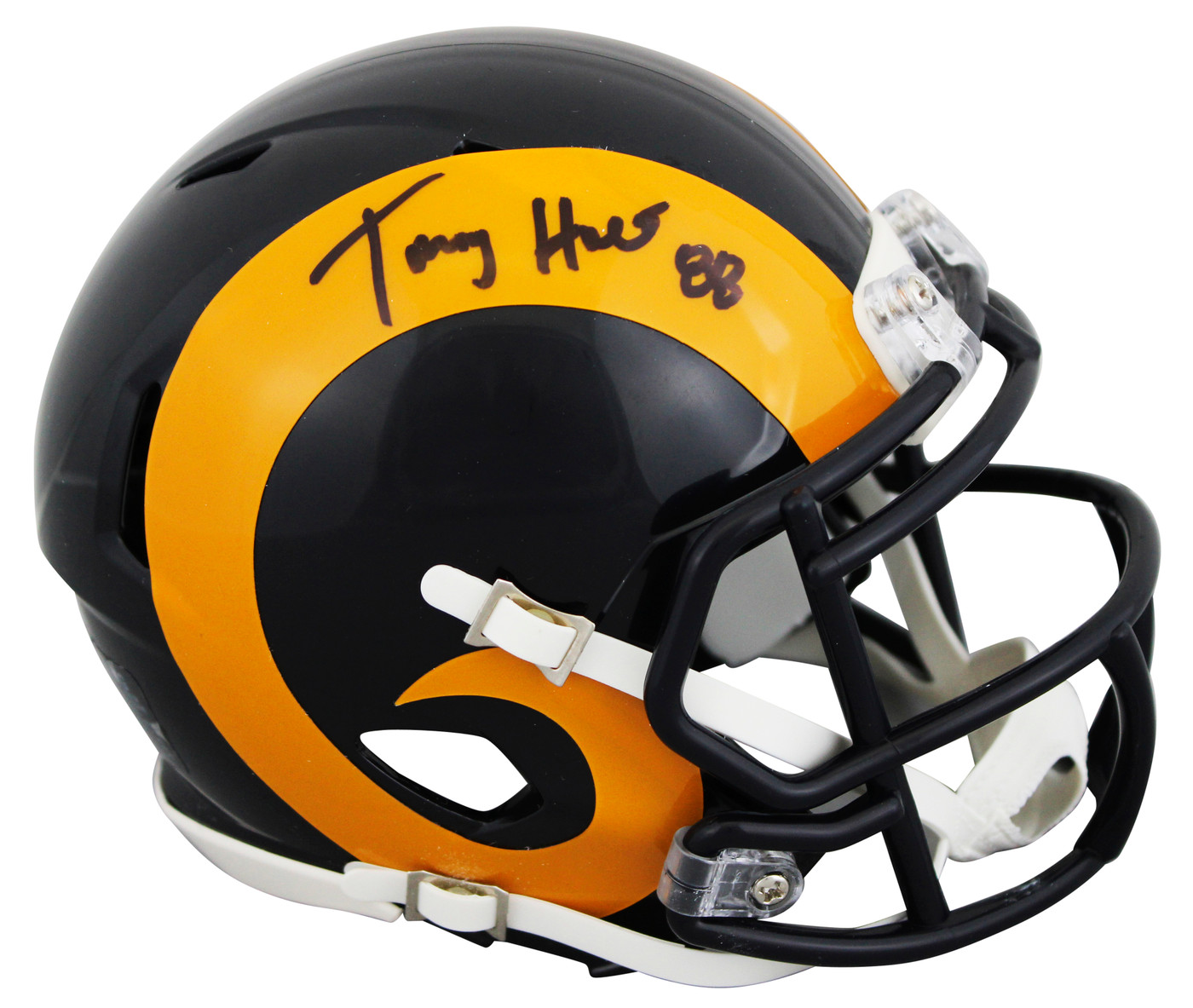 Rams Torry Holt Signed 1981-98 Throwback Speed Mini Helmet BAS Witnessed