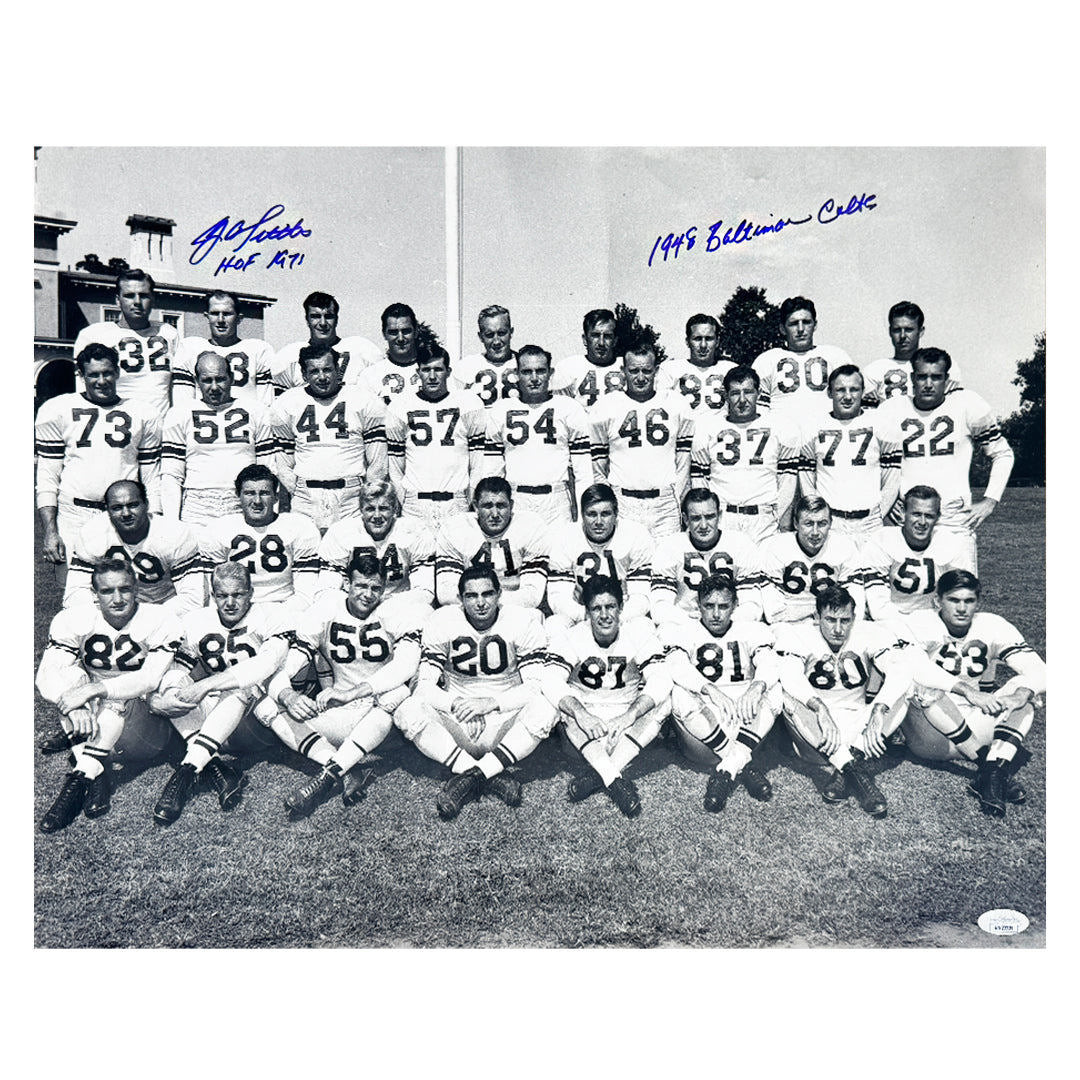 Y.A. Tittle Signed HOF 1971, 1948 Baltimore Colts Inscription Pose 9 Football 16x20 Photo (JSA)