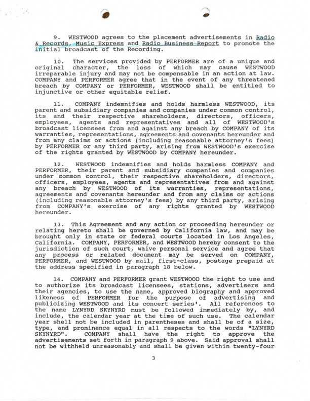 Gary Rossington Initialed & Executed Performance Contract