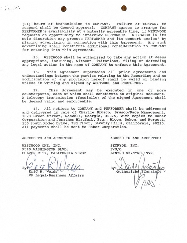 Gary Rossington Initialed & Executed Performance Contract