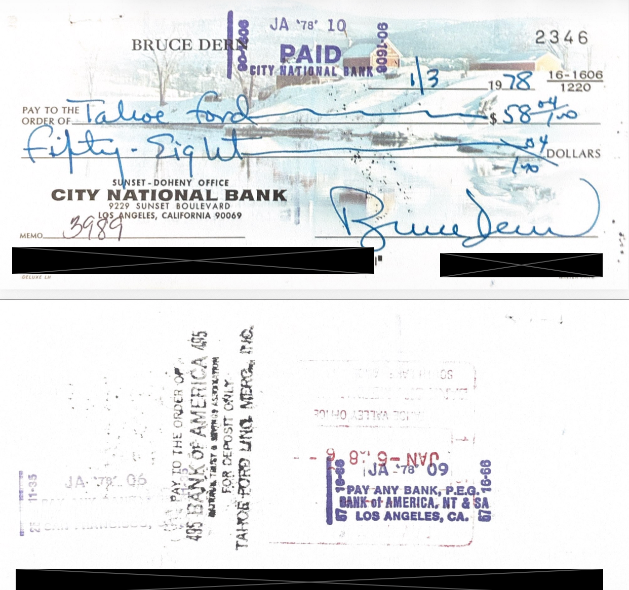 Bruce Dern Hand-Signed Personal Check Collection