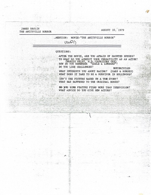 James Brolin Hand-Signed The Amityville Horror Promotional Premiere Waiver