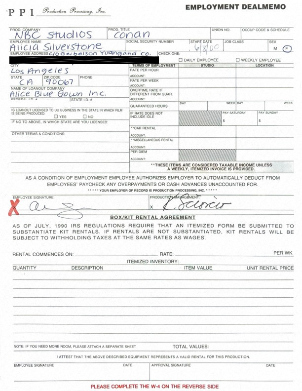 Alicia Silverstone Hand-Signed Entertainment Industry Deal Memo
