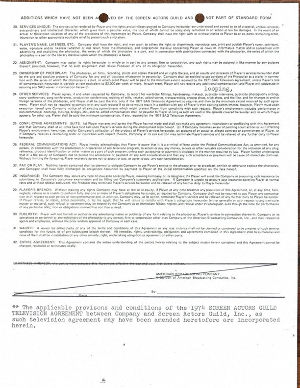 Cleavon Little Hand-Signed ABC Feature Contract