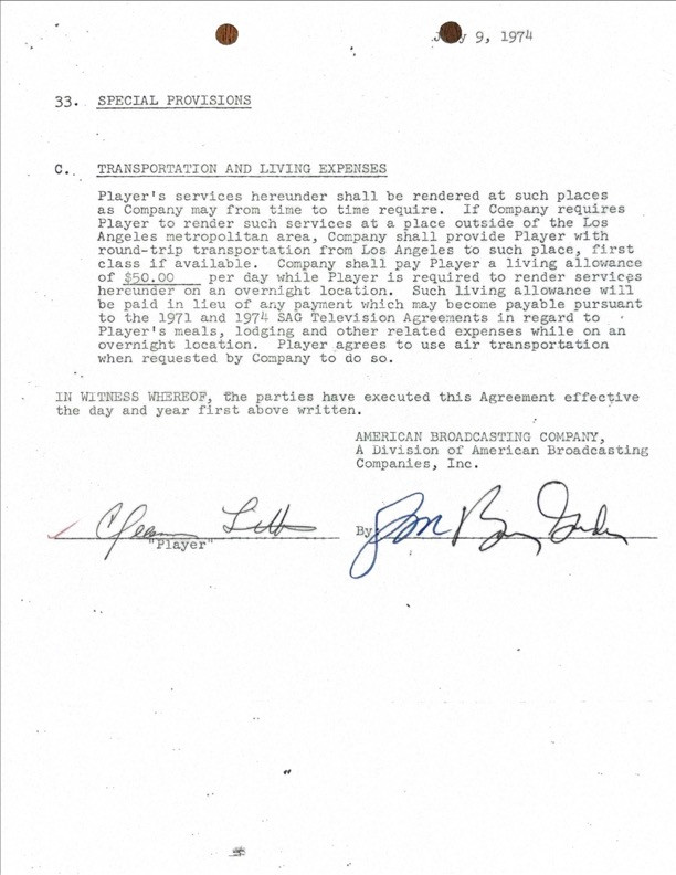 Cleavon Little Hand-Signed ABC Feature Contract
