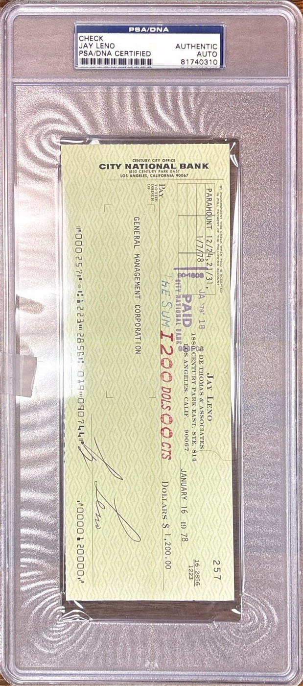 Jay Leno Hand-Signed Personal Banking Ledger Check