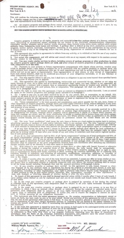 Mel Brooks Hand-Signed William Morris Agency Management Contract