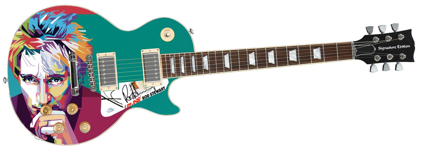 Rod Stewart Signed Epiphone 1/1 Custom Graphics Guitar ACOA Version 1