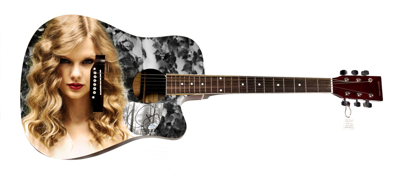 Taylor Swift Signed Graphics Guitar w Shadowbox Display Case ACOA Version 1